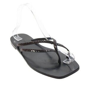 A. Emery Square Toe Double Strap Flip Flop Sandals in Black Python - Size EU 40